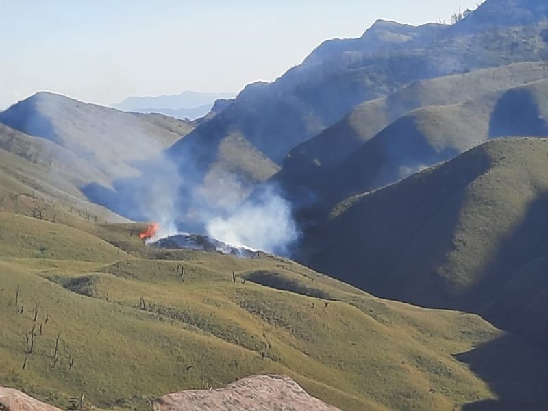 According to SAYO officials, the fire broke out in the trekking route from Viswema (Mt Tempfü) towards the valley at around 2:30 pm on December 29. (Photo Courtesy: WhatsApp)